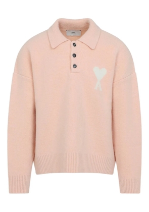 AMI Paris button alpaca polo shirt - Pink