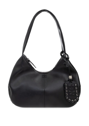 GANNI tonal-logo plaque shoulder bag - Black
