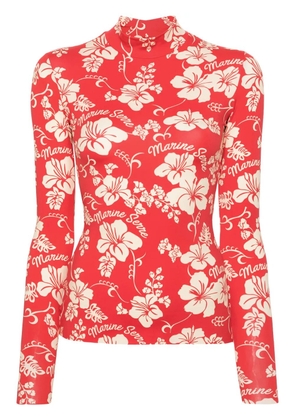 Marine Serre botanical-print high-neck T-shirt - Red