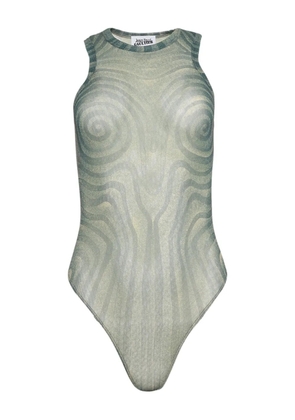 Jean Paul Gaultier spiral-print mesh bodysuit - Blue