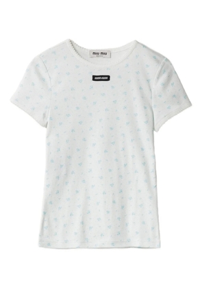 Miu Miu floral-pattern logo-patch T-shirt - White