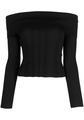 Self-Portrait ribbed off-shoulder blouse - Black