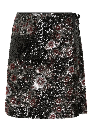 MALIPARMI Sparkling Flowers wrap mini skirt - Black