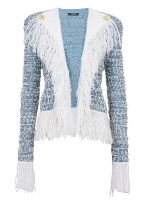 Balmain fringed denim tweed jacket - Blue