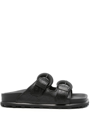 Marine Serre monogram-embossed leather slides - Black