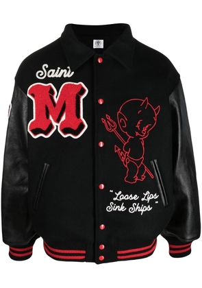 SAINT MXXXXXX slogan print varsity jacket - Black