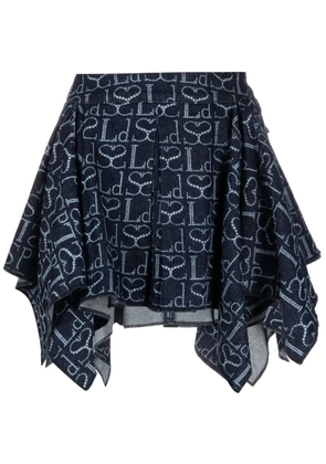 Ludovic de Saint Sernin monogram-pattern asymmetric miniskirt - Blue