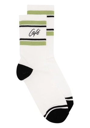 CAFÉ KITSUNÉ intarsia-knit logo ribbed socks - White