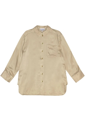 GANNI long-sleeve satin shirt - Neutrals