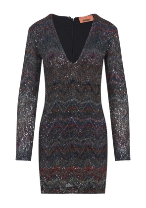 Missoni zigzag-knit sequinned mini dress - Black