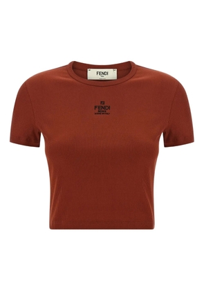 FENDI ribbed logo embroidery top - Brown
