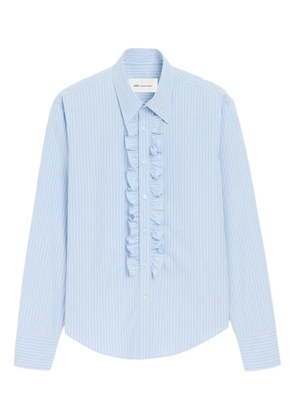 AMI Paris ruffled-detail striped shirt - Blue