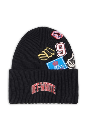 Off-White logo patches ribbed beanie - Black