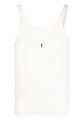 Saint Laurent logo-embroidered ribbed tank top - Neutrals
