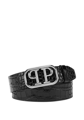 Philipp Plein Shiny Skull leather belt - Black