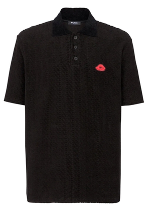 Balmain monogram velvet cotton polo shirt - Black