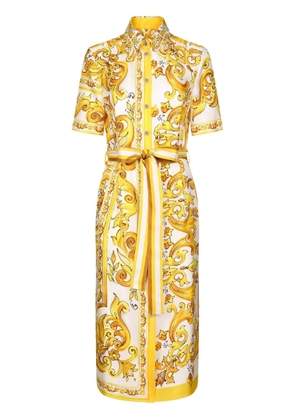 Dolce & Gabbana Majolica-print silk midi dress - Yellow