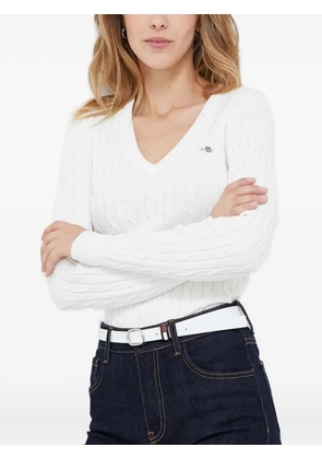 Gant cable-knit v-neck jumper - White