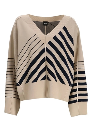 BOSS Fudali striped V-neck sweater - Neutrals