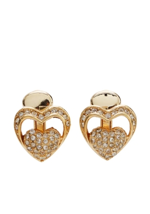 Christian Dior Pre-Owned rhinestone-embellished heart earrings - Gold