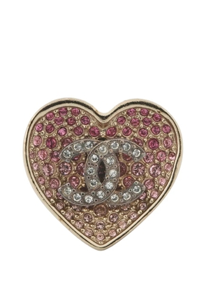 CHANEL Pre-Owned 2023 CC Gold Plated Rhinestones Heart Ring costume ring - Pink