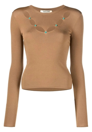 Roberto Cavalli cut-out stone-embellished top - Brown