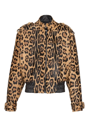 Balmain leopard-print leather bomber jacket - Neutrals