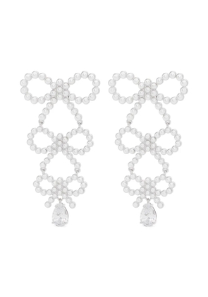 Self-Portrait tiered pearl bow earrings - Silver