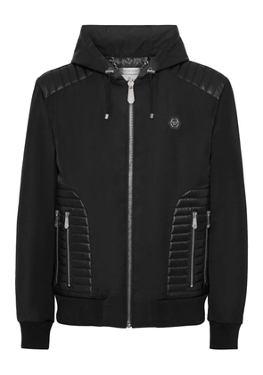 Philipp Plein hooded leather-insert jacket - Black