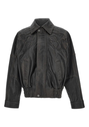 Golden Goose floral-embroidered leather bomber jacket - Brown