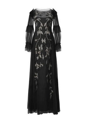 Alberta Ferretti ruffled-embroidered dress - Black