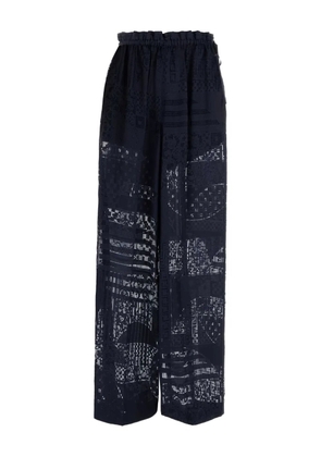 FENDI embroidered wide-leg trousers - Blue
