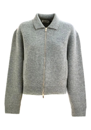 Miu Miu zip-up embroidered cardigan - Grey