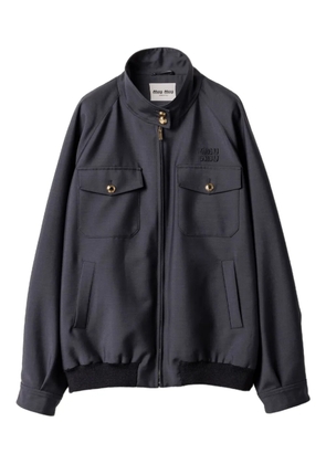 Miu Miu embroidered logo ribbed-knit jacket - Grey