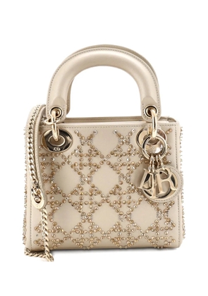 Christian Dior Pre-Owned Lady Dior Chain Bag Crystal Embellished Cannage Quilt Leather Mini satchel - Neutrals