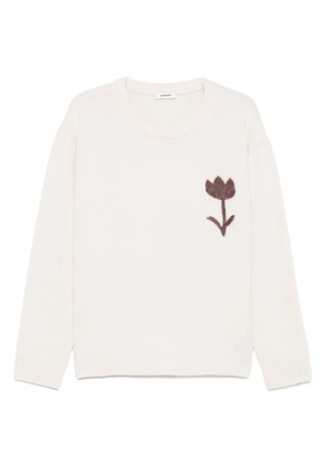 SANDRO flower-applique crew-neck sweatshirt - Neutrals