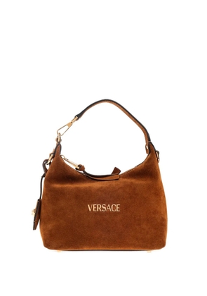 Versace logo-lettering suede tote bag - Brown