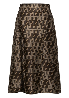 FENDI FF-pattern print midi skirt - Brown
