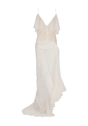 Balmain lace-panel maxi dress - White