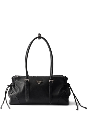 Prada medium leather triangle-logo tote bag - Black