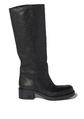 Miu Miu logo-embossed leather boots - Black