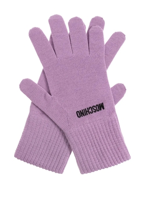 Moschino logo-embroidered ribbed gloves - Purple