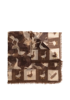 Moschino goose-print fringed scarf - Brown