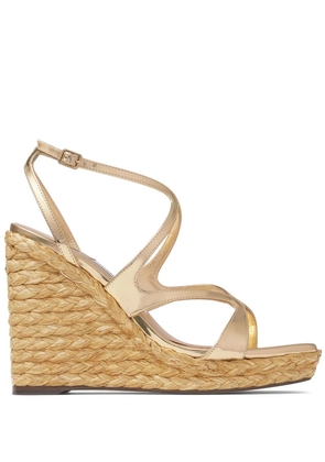 Jimmy Choo 110mm Ayla raffia wedged sandals - Gold