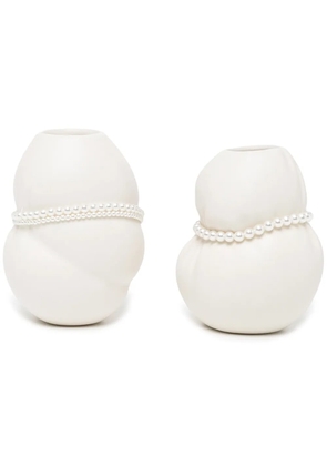Completedworks set of two faux pearls china vases - White