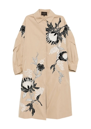 Biyan floral-embroidered coat - Neutrals
