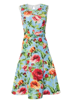 Carolina Herrera rose-print twist-detail flared dress - Blue
