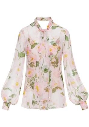 Oscar de la Renta poppy-print silk shirt - Pink