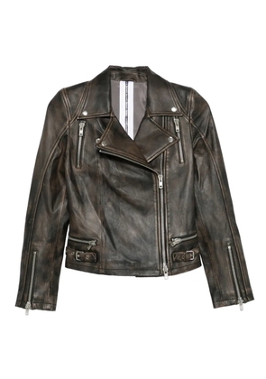 Sword zip-up leather jacket - Black
