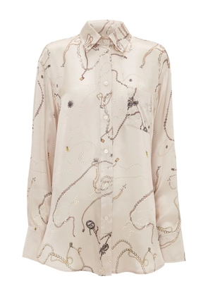 Victoria Beckham jewellery-print silk pajama top - Neutrals